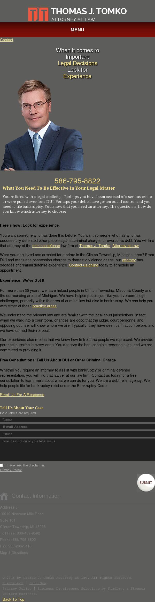 Thomas J. Tomko Attorney at Law - Clinton Township MI Lawyers